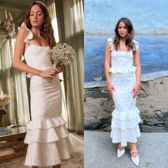 🆕 V. CHAPMAN Violet Corset Ruffled Midi Dress in Coconut Macaron White Sz 2 - Picture 8 of 11